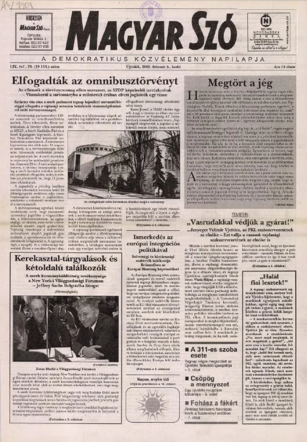 Magyar Szó, 59. évf. 2002. február 5. 29. sz. 1–16. oldal