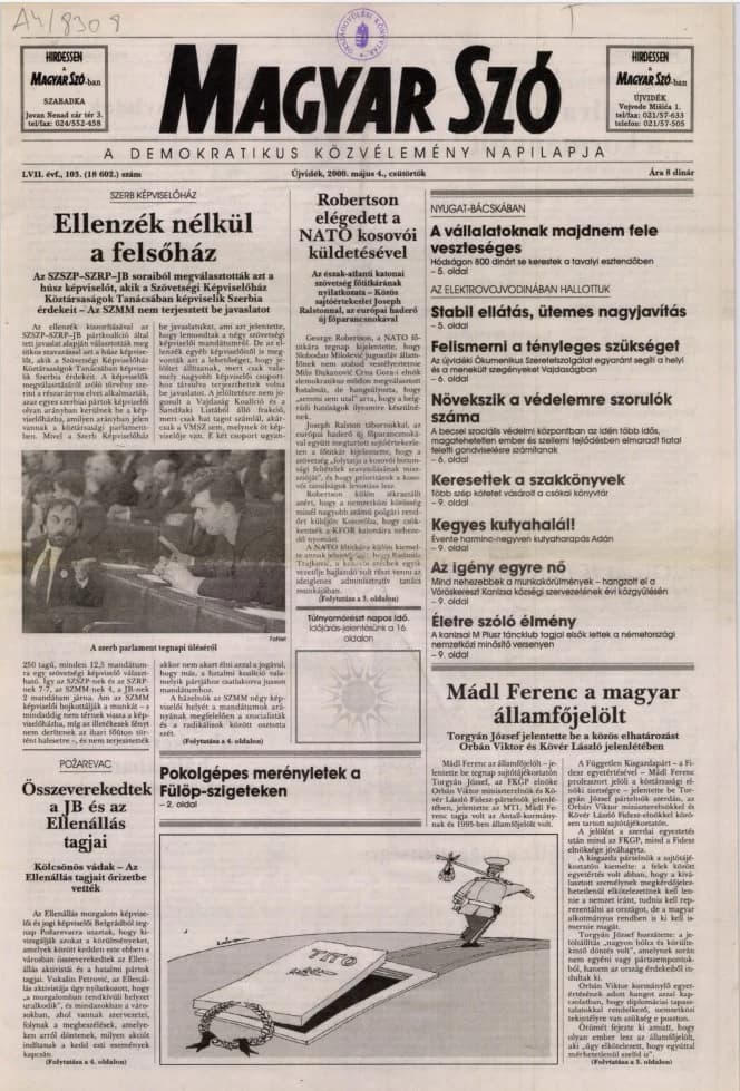 Magyar Szó, 57. évf. 2000. május 4. 103. sz. 1–16. oldal