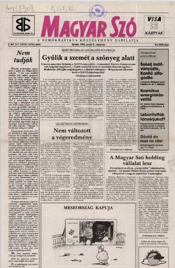 Magyar Szó, 51. évf. 1994. január 9. 5–7. sz. 1–24. oldal