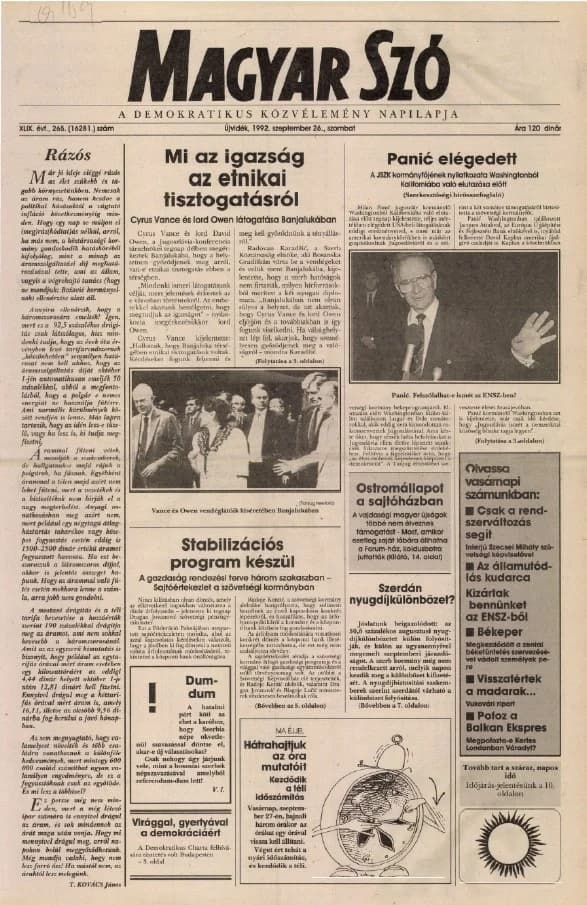 Magyar Szó, 49. évf. 1992. szeptember 26. 265. sz. 1–16. oldal