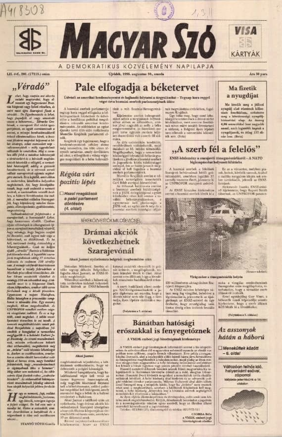 Magyar Szó, 52. évf. 1995. augusztus 30. 201. sz. 1–16. oldal