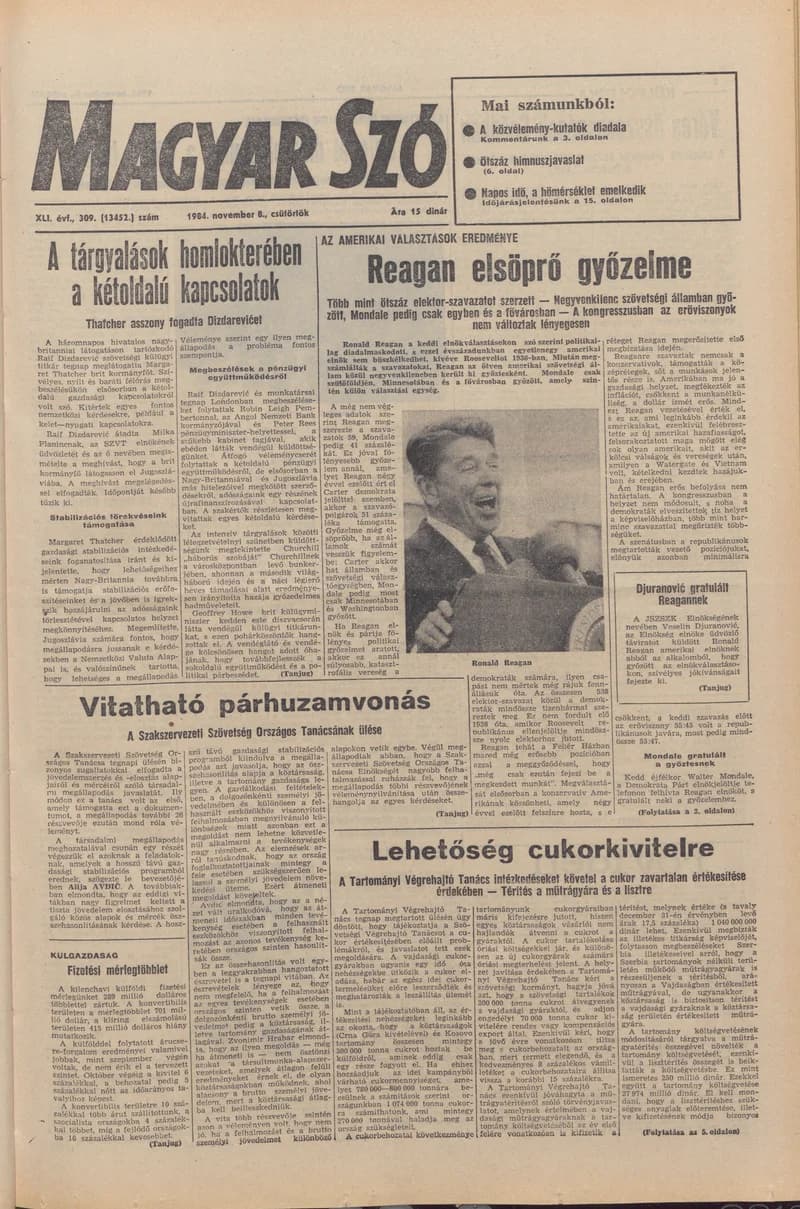 Magyar Szó, 41. évf. 1984. november 8. 309. sz. 1–20. oldal