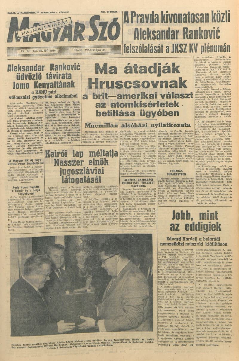 Magyar Szó, 20. évf. 1963. május 31. 147. sz. 1–16. oldal