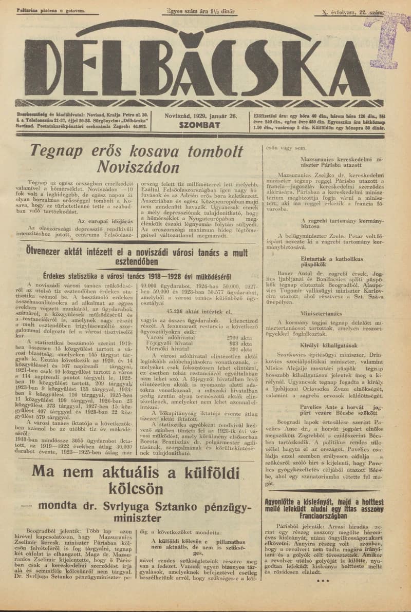 Délbácska, 10. évf. 1929. január 26. 22. sz.
