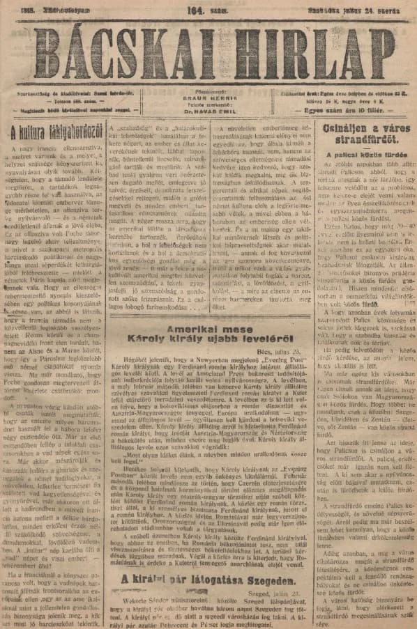 Bácskai Hirlap, 22. évf. 1918. július 24. 164. sz.
