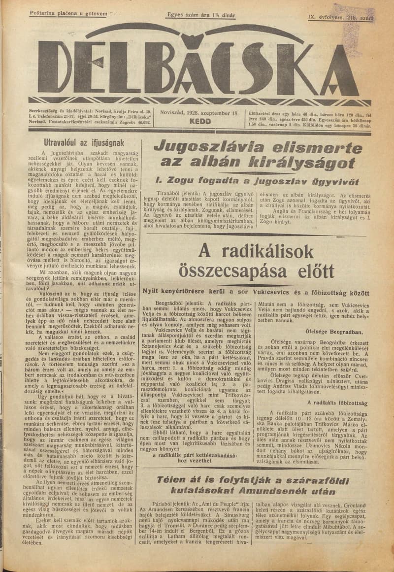 Délbácska, 9. évf. 1928. szeptember 18. 218. sz.