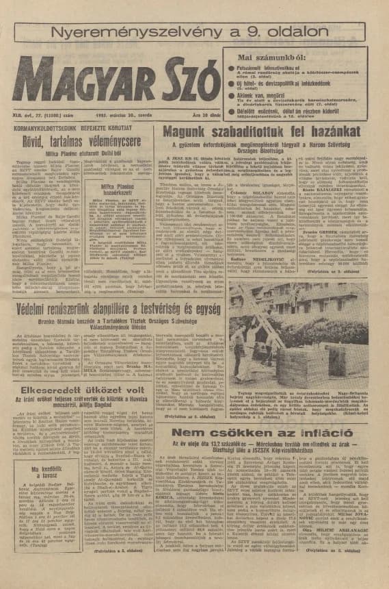 Magyar Szó, 42. évf. 1985. március 20. 77. sz. 1–16. oldal