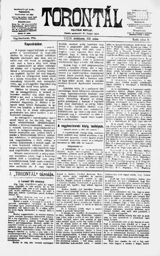 Torontál, 35. évf. 1906. július 31. 173. sz.