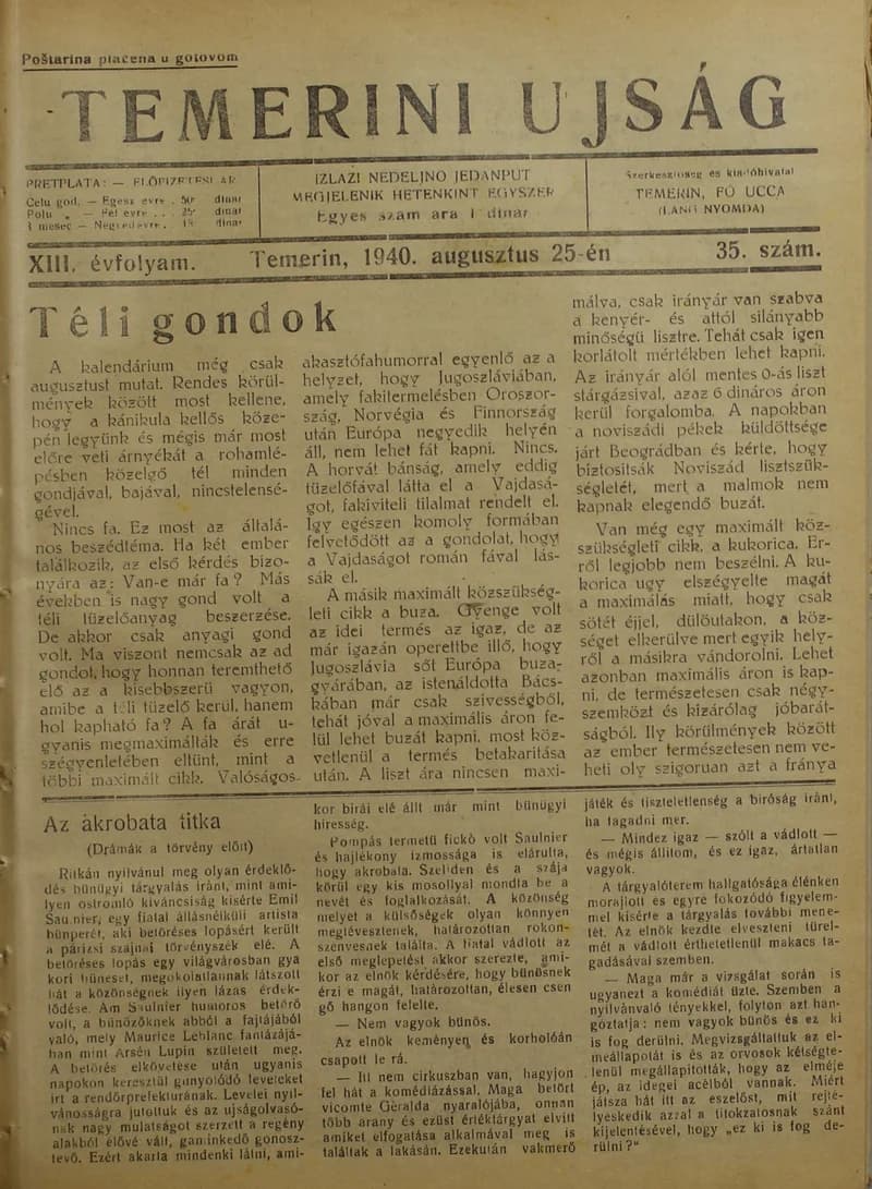 Temerini Újság 1928-1944, 13. évf. 1940. augusztus 25. 35. sz.