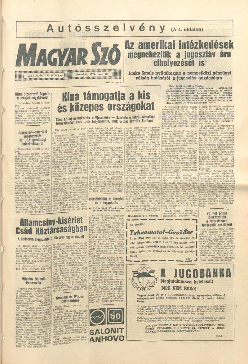 Magyar Szó, 28. évf. 1971. augusztus 28. 236. sz. 1–16. oldal