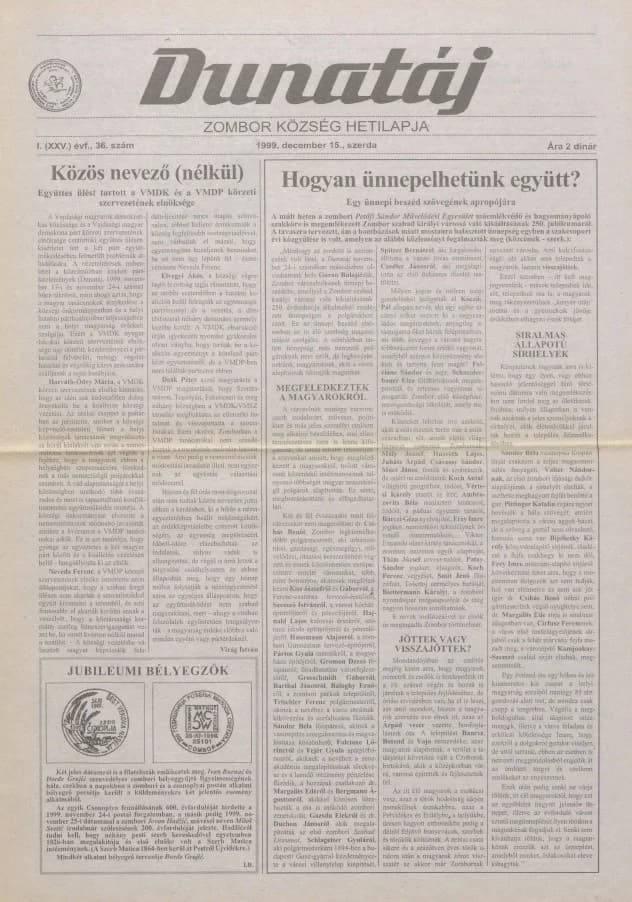 Dunatáj, 1. évf. 1999. december 15. 36. sz.