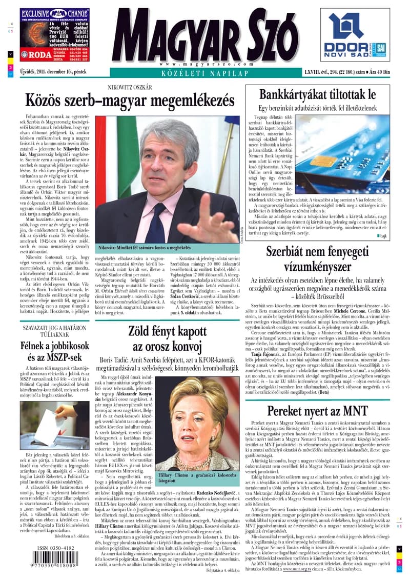 Magyar Szó, 68. évf. 2011. december 16. 294. sz. 1–20. oldal