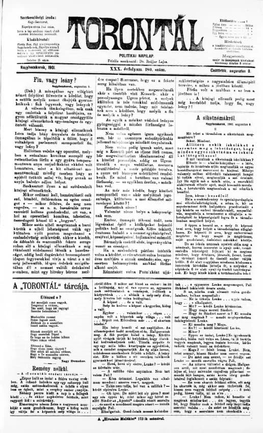 Torontál, 30. évf. 1901. augusztus 8. 180. sz.