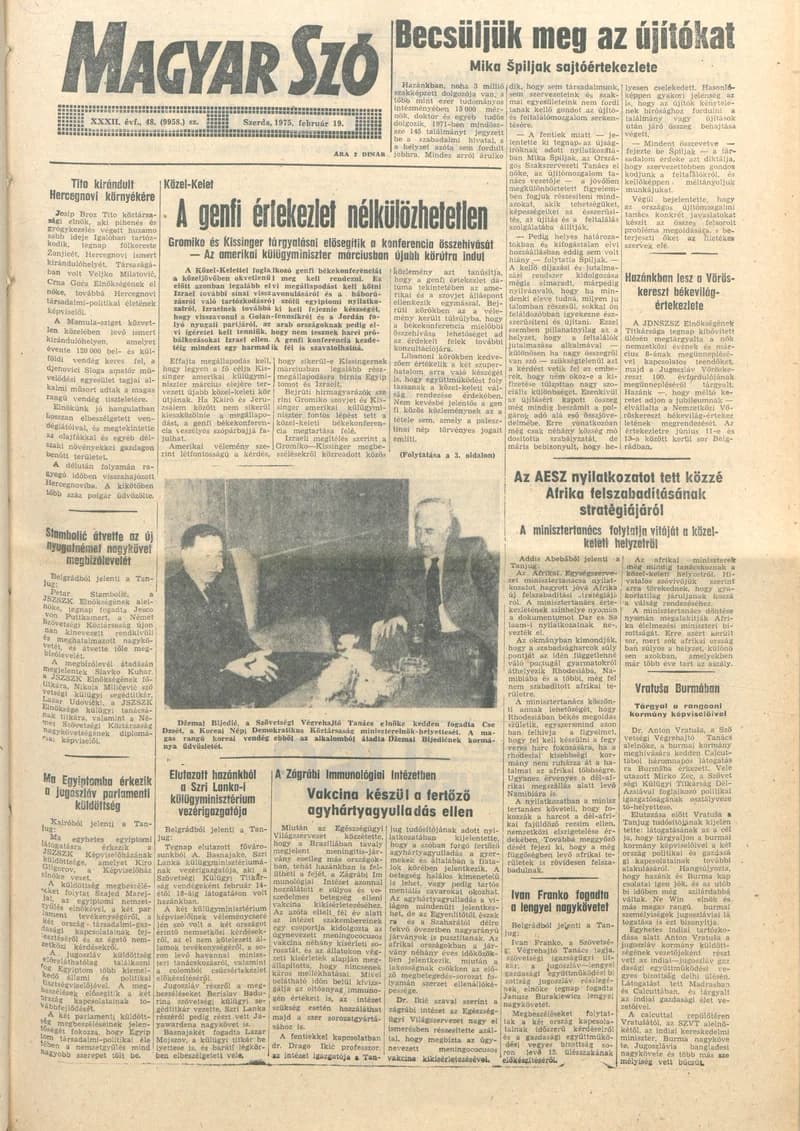 Magyar Szó, 32. évf. 1975. február 19. 48. sz.