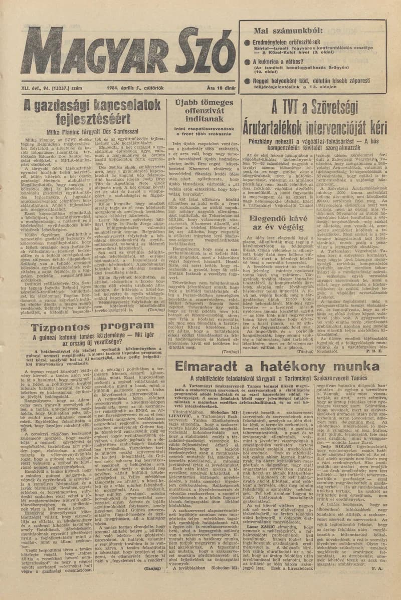 Magyar Szó, 41. évf. 1984. április 5. 94. sz. 1–20. oldal