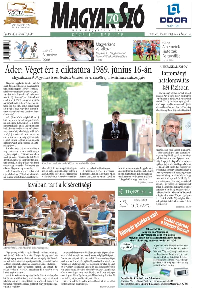 Magyar Szó, 71. évf. 2014. június 17. 137. sz. 1–20. oldal