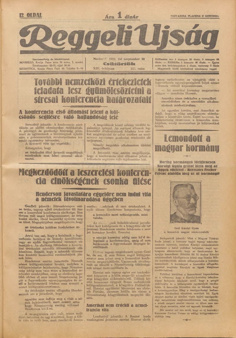 Reggeli Újság, 13. évf. 1932. szeptember 22. 225. sz.