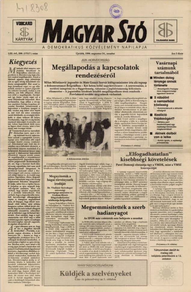 Magyar Szó, 53. évf. 1996. augusztus 24. 200. sz. 1–16. oldal