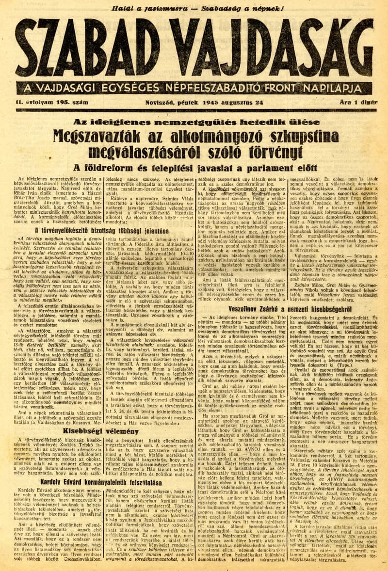 Szabad Vajdaság, 2. évf. 1945. augusztus 24. 195. sz.