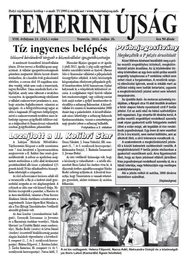 Temerini Újság, 17. évf. 2011. május 26. 21. sz.