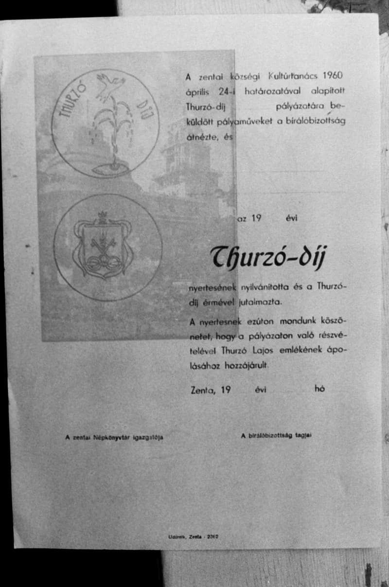 Dokumentumok a Thurzó-díjról