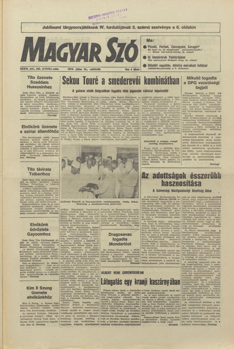 Magyar Szó, 36. évf. 1979. július 26. 203. sz. 1–16. oldal