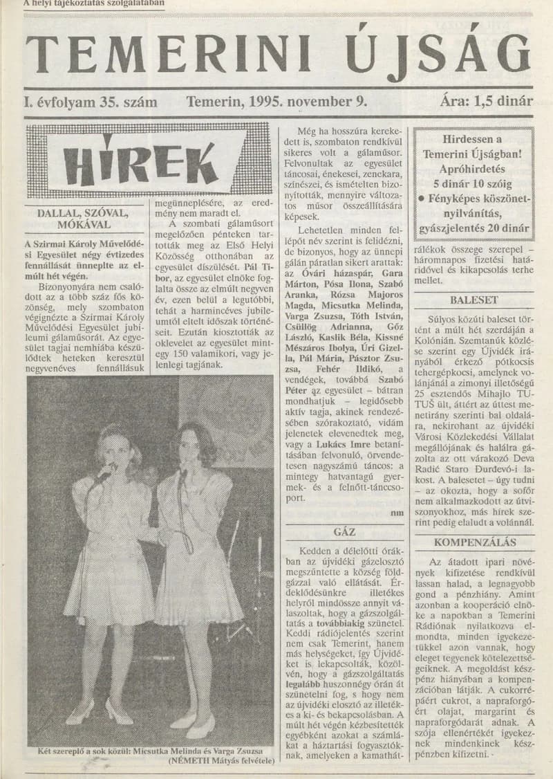 Temerini Újság, 1. évf. 1995. november 9. 35. sz.