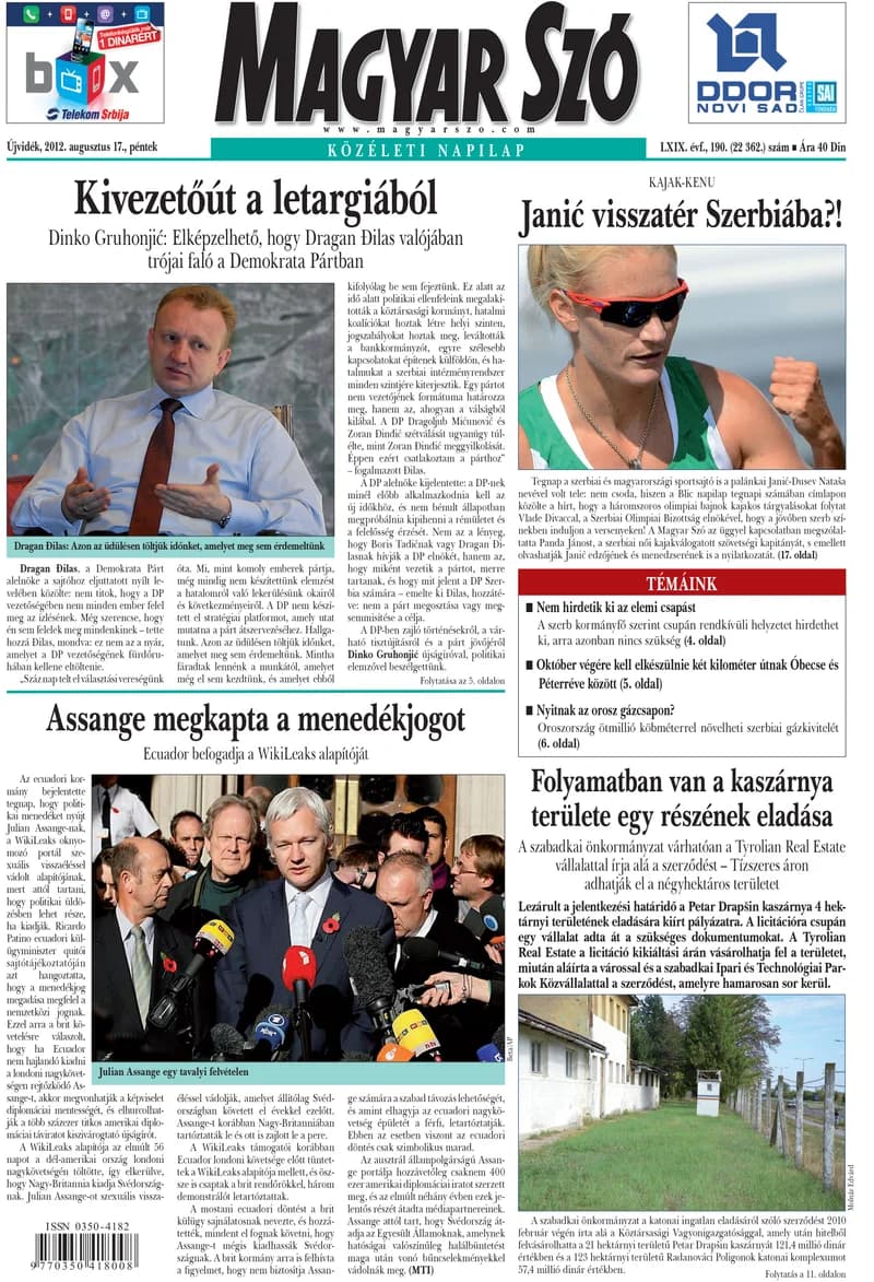 Magyar Szó, 69. évf. 2012. augusztus 17. 190. sz. 1–20. oldal