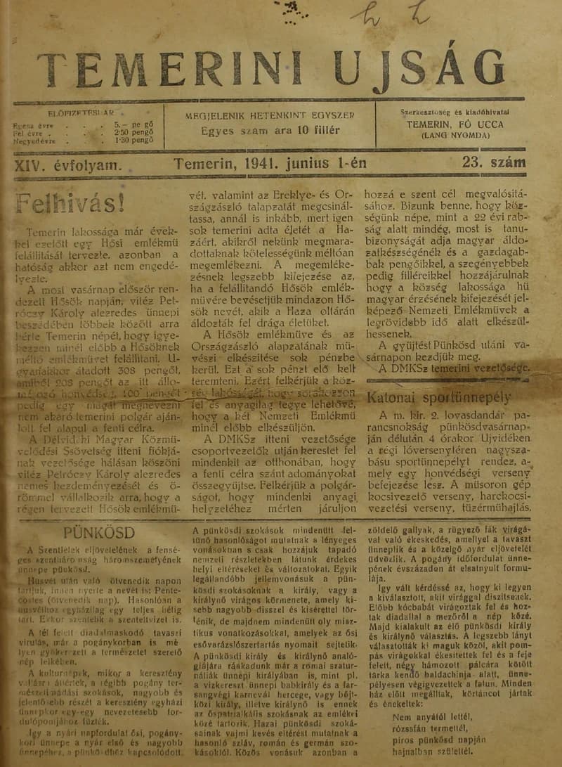 Temerini Újság 1928-1944, 14. évf. 1941. június 1. 23. sz.