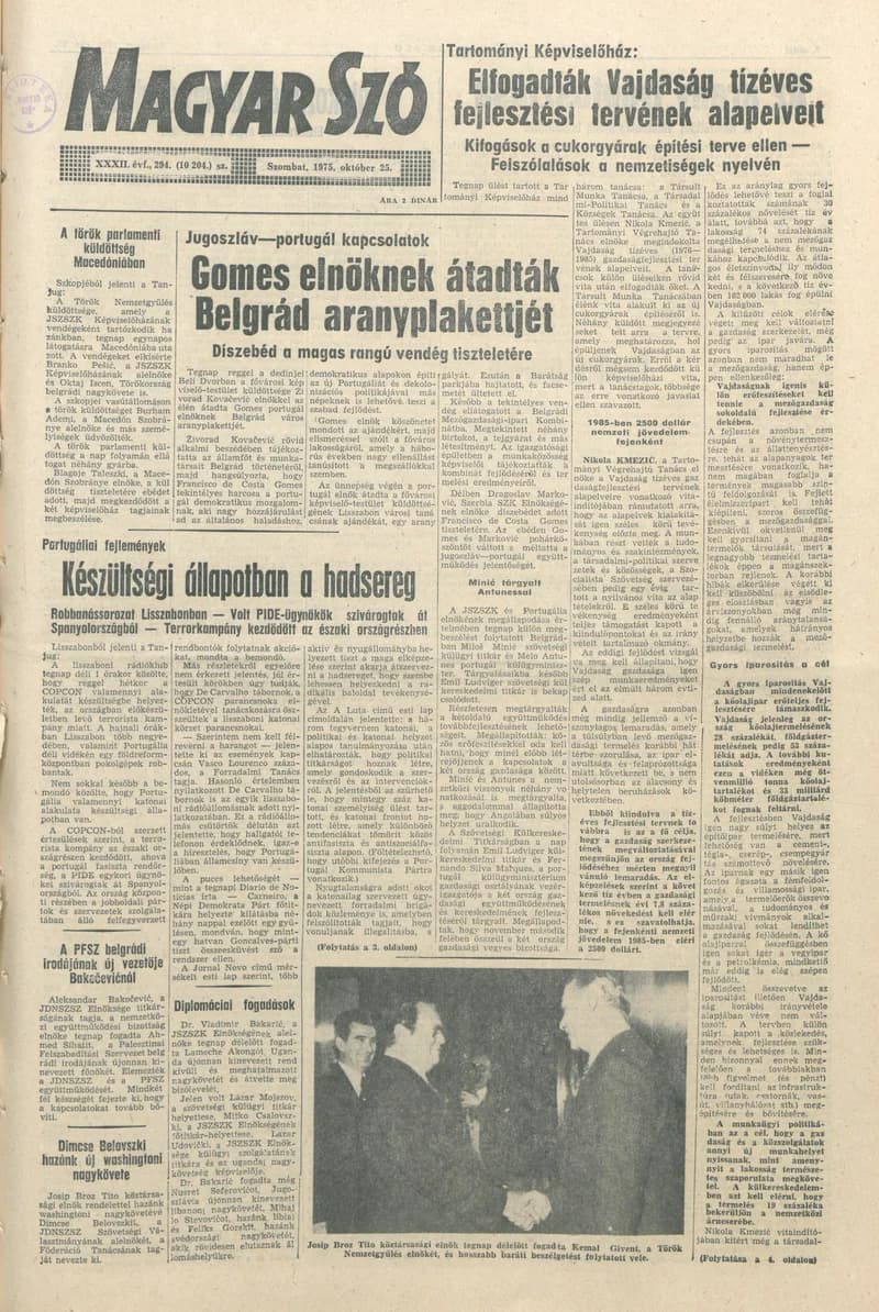 Magyar Szó, 32. évf. 1975. október 25. 294. sz.