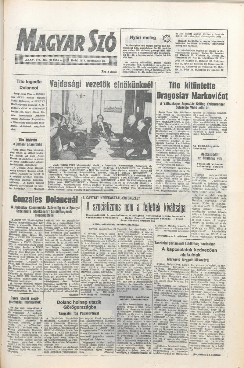 Magyar Szó, 35. évf. 1978. szeptember 26. 265. sz. 1–20. oldal