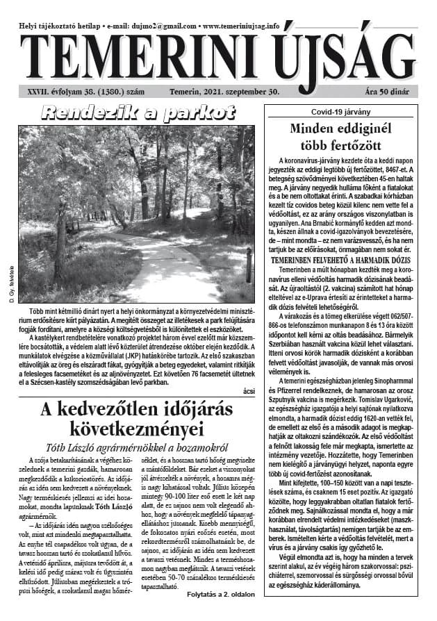 Temerini Újság, 27. évf. 2021. szeptember 30. 38. sz.