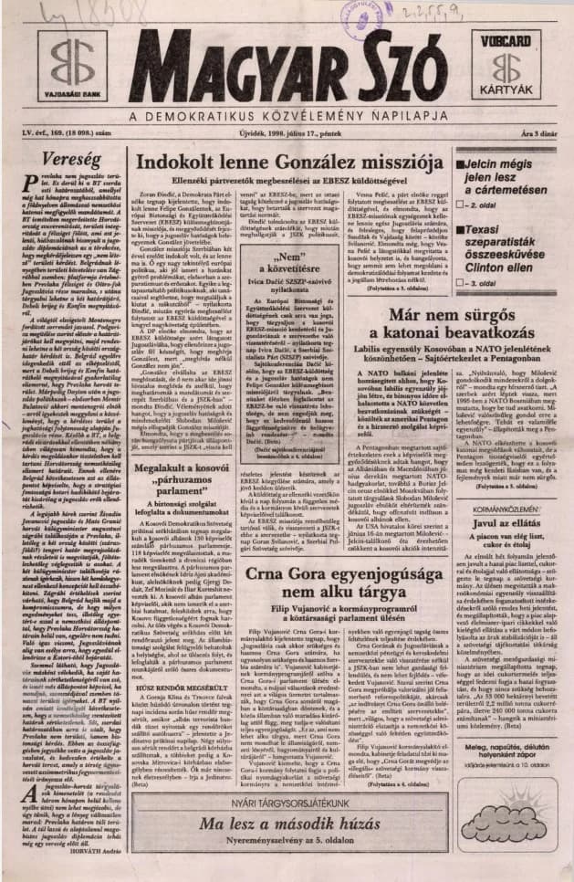 Magyar Szó, 55. évf. 1998. július 17. 169. sz. 1–16. oldal