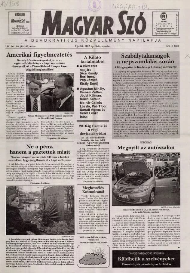 Magyar Szó, 59. évf. 2002. április 6. 80. sz. 1–16. oldal