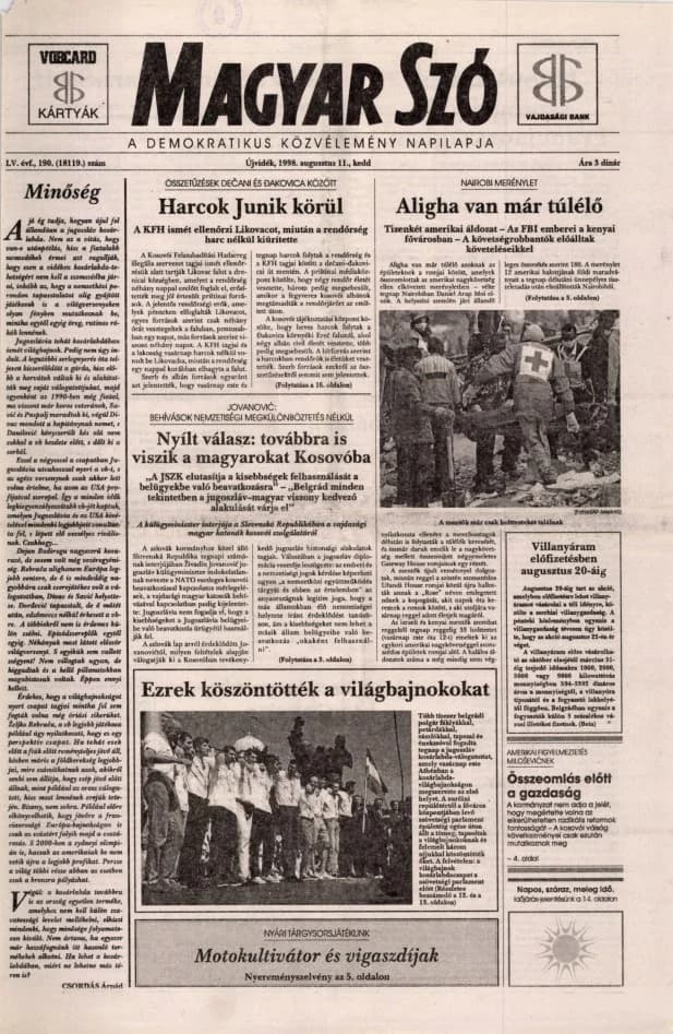 Magyar Szó, 55. évf. 1998. augusztus 11. 190. sz. 1–16. oldal