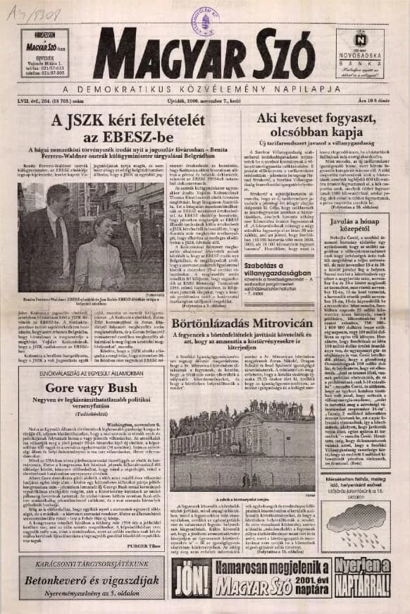 Magyar Szó, 57. évf. 2000. november 7. 264. sz. 1–16. oldal