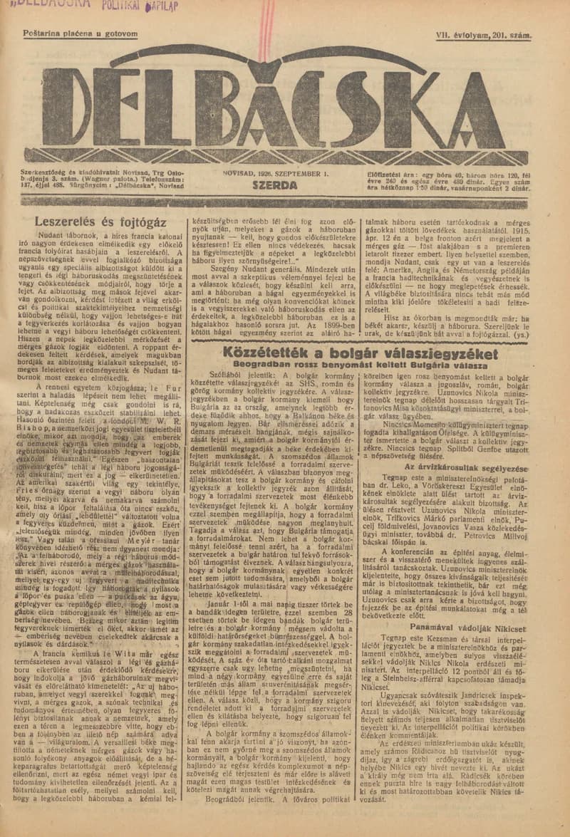 Délbácska, 7. évf. 1926. szeptember 1. 201. sz.