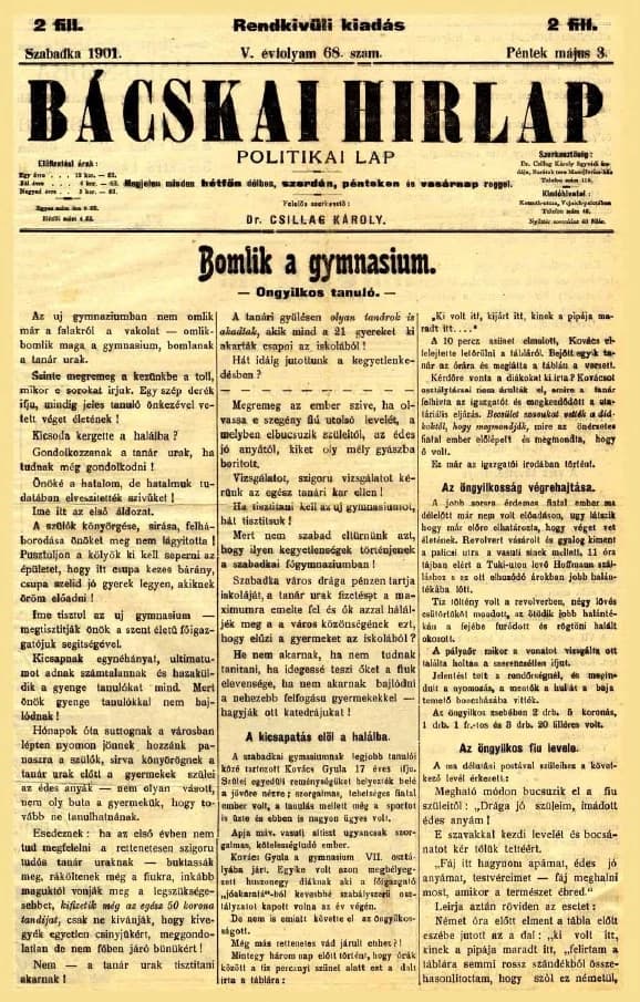 Bácskai Hirlap, 5. évf. 1901. május 3. 68. sz.