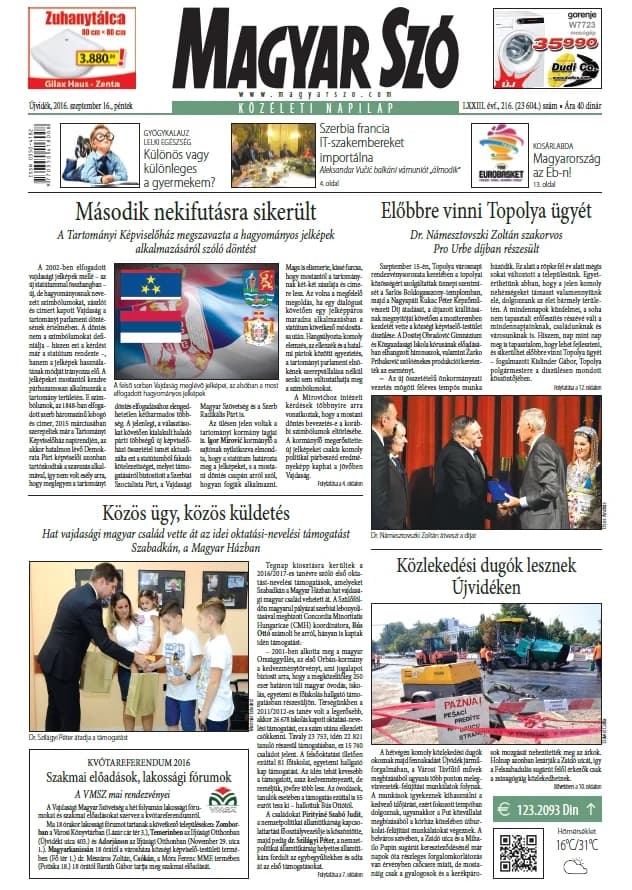 Magyar Szó, 73. évf. 2016. szeptember 16. 216. sz. 1–16. oldal