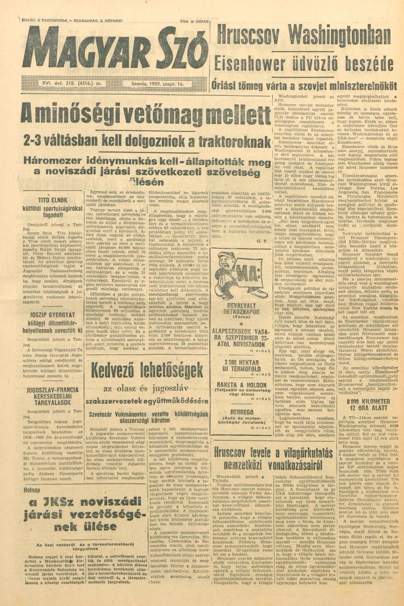 Magyar Szó, 16. évf. 1959. szeptember 16. 218. sz. 1–22. oldal