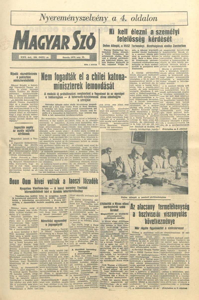 Magyar Szó, 30. évf. 1973. augusztus 22. 230. sz. 1–16. oldal