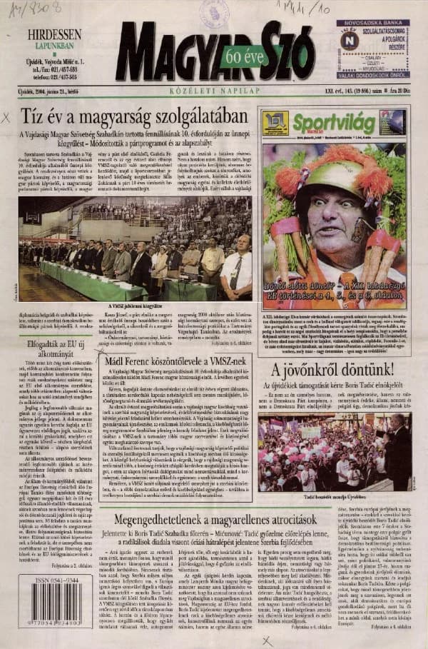 Magyar Szó, 61. évf. 2004. június 21. 143. sz. 1–12. oldal