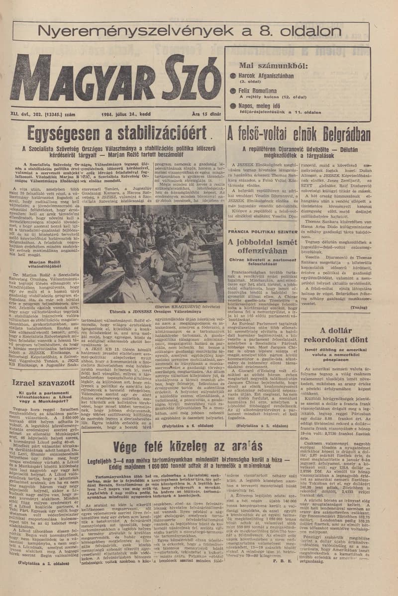 Magyar Szó, 41. évf. 1984. július 24. 202. sz. 1–20. oldal