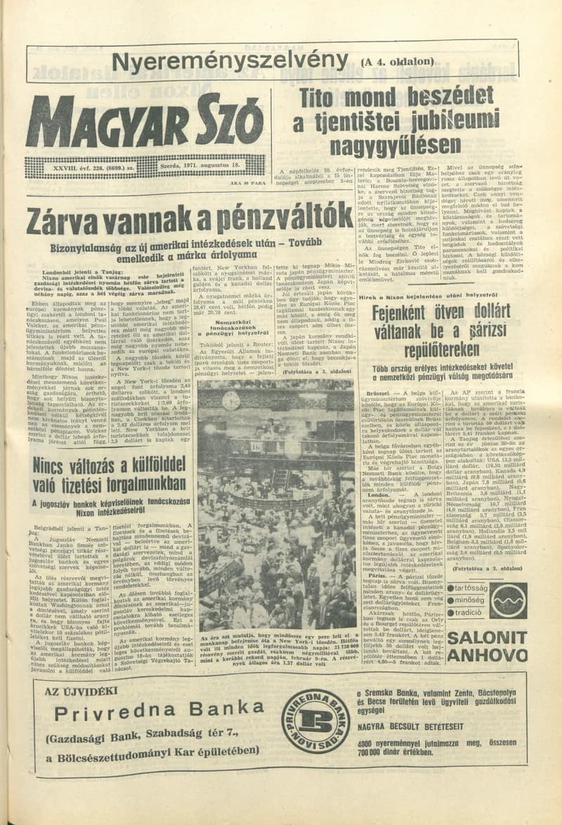 Magyar Szó, 28. évf. 1971. augusztus 18. 226. sz. 1–14. oldal
