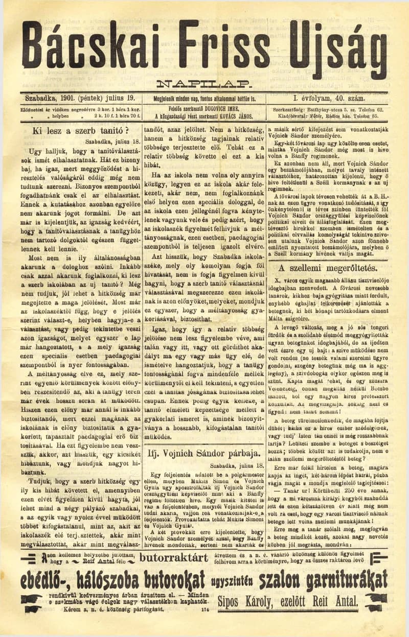 Bácskai Friss Ujság, 1. évf. 1901. július 19. 40. sz.