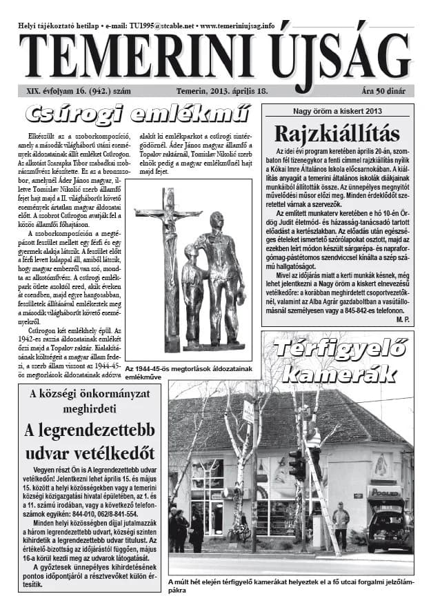 Temerini Újság, 19. évf. 2013. április 18. 16. sz.