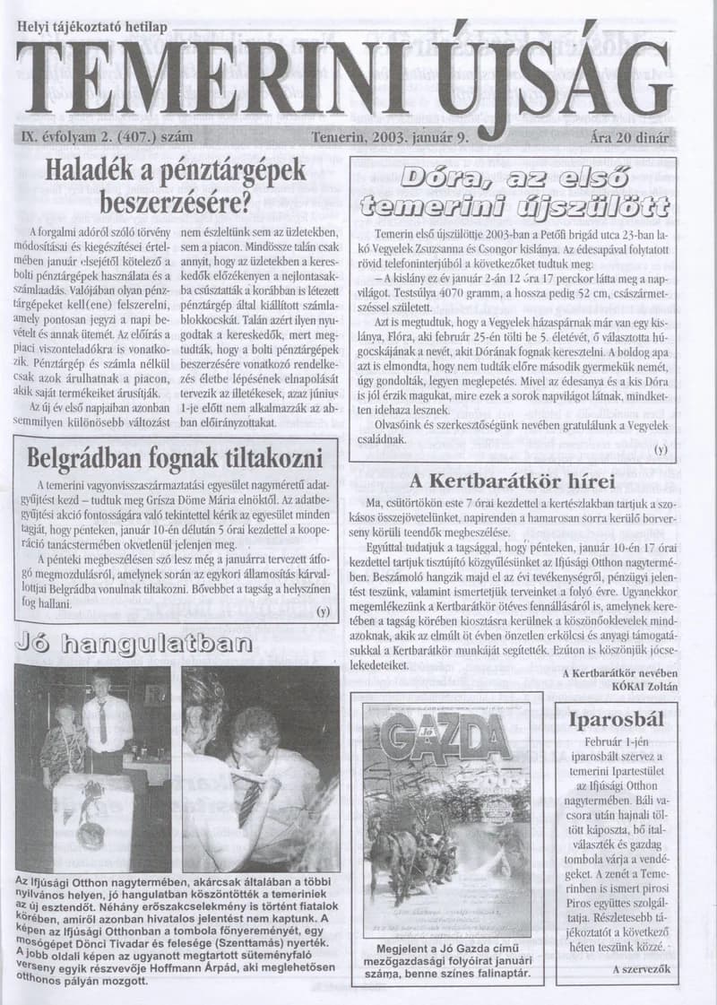 Temerini Újság, 9. évf. 2003. január 9. 2. sz.