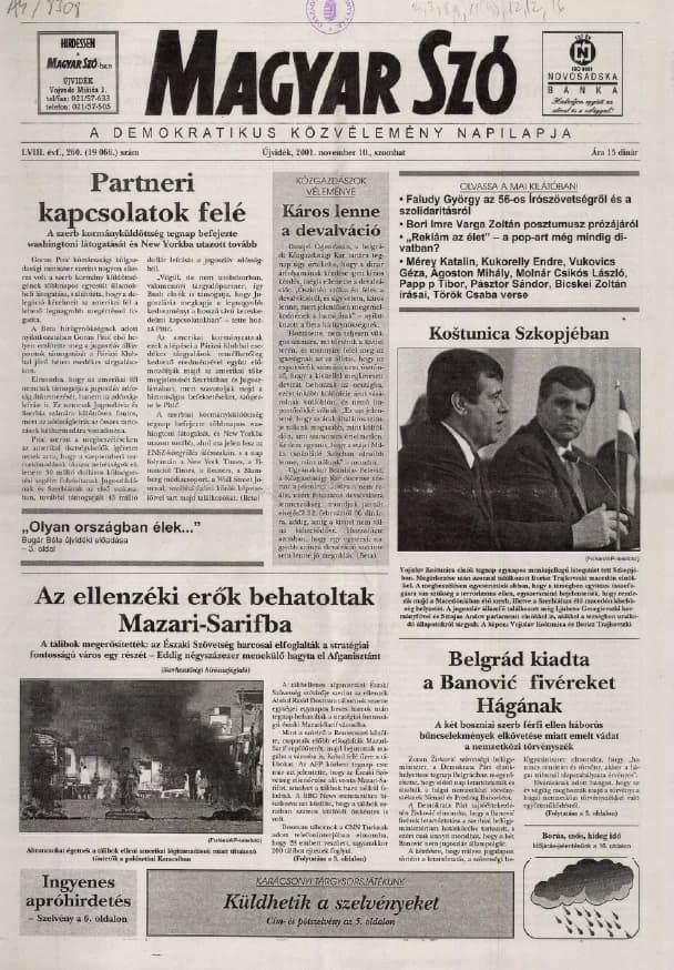 Magyar Szó, 58. évf. 2001. november 10. 260. sz. 1–16. oldal
