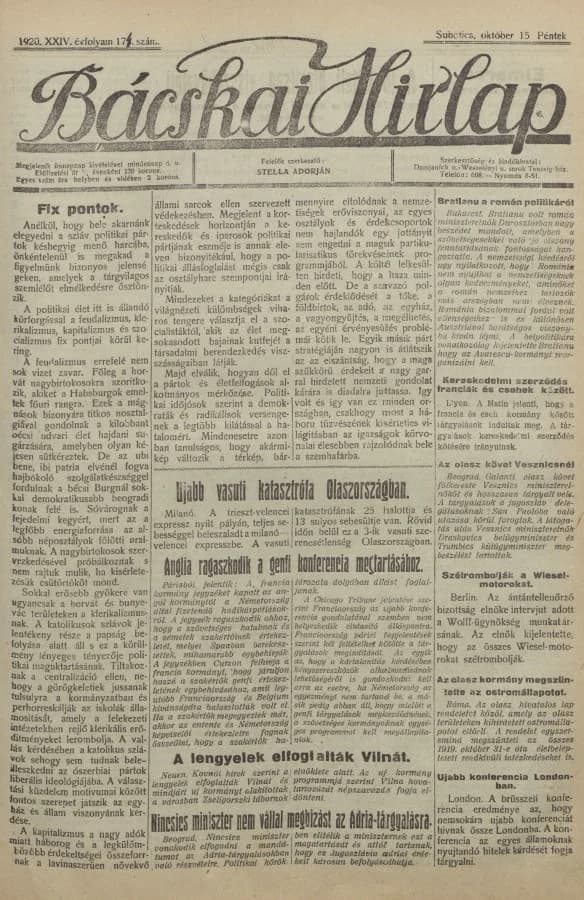 Bácskai Hirlap, 24. évf. 1920. október 15. 174. sz.