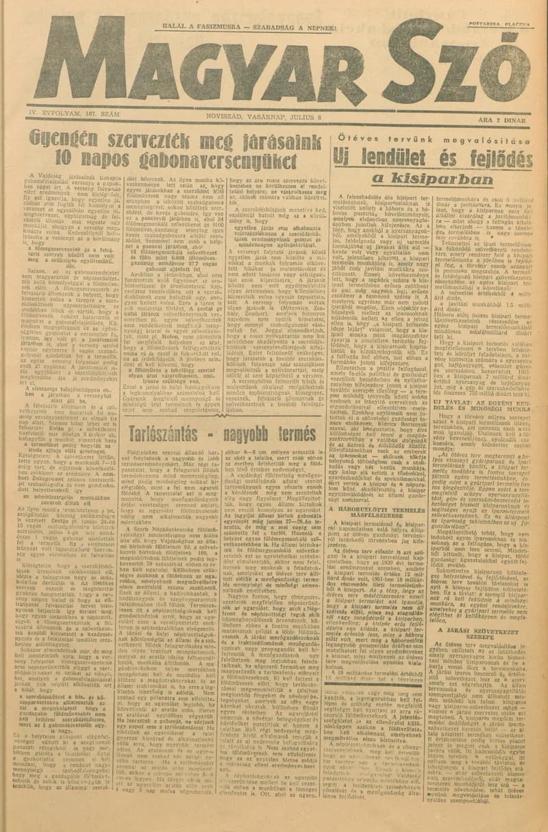 Magyar Szó, 4. évf. 1947. július 6. 167. sz. 1–8. oldal